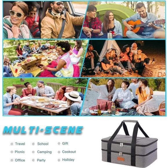 Lunch Bag Insulated Thermal FoodCarrier Insulated Double Decker CasseroleCarrier - Picture 6 of 7